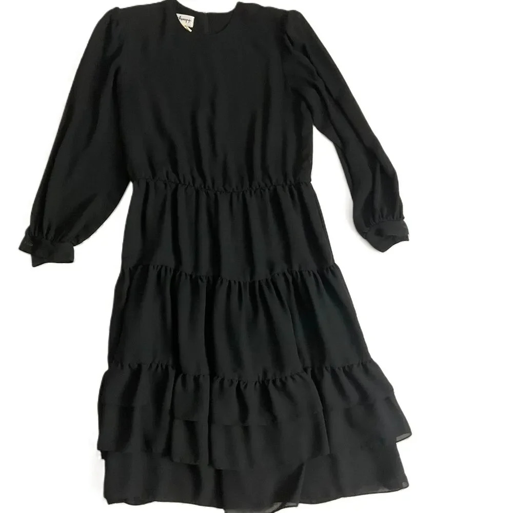 Heury Lee Womens Vintage Semi Sheer Boho Black Dress Size 14